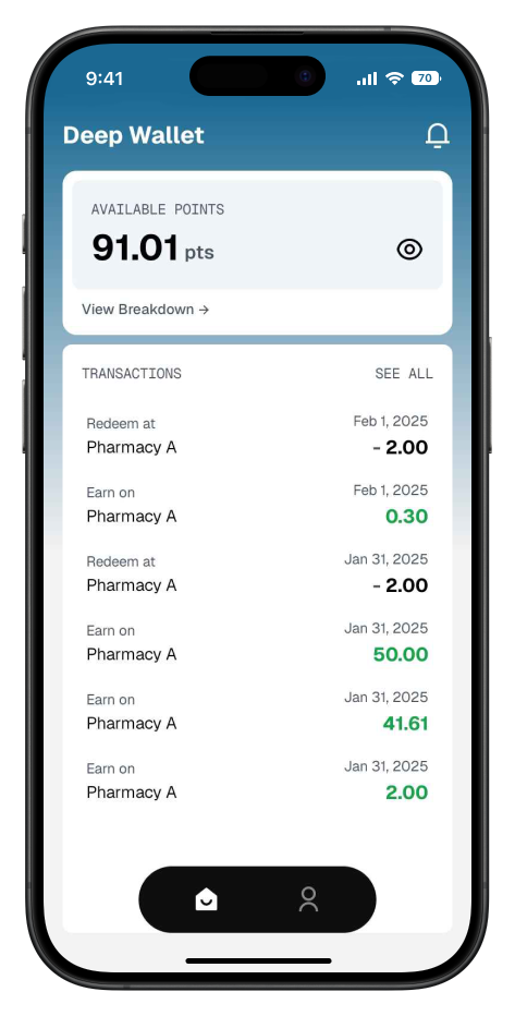 DeepWallet app interface preview